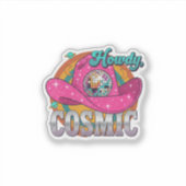 Sticker Chapeau de cowboy boule à facettes disco rose rétr (Devant)