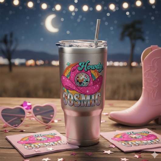 Sticker Chapeau de cowboy boule à facettes disco rose rétr