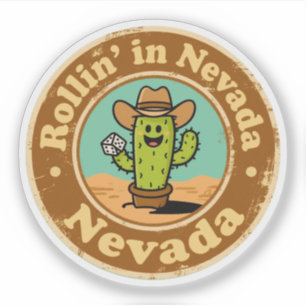 Sticker Chapeau de cowboy drôle vintage Nevada Cactus Dés