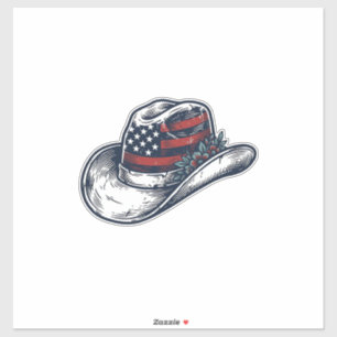 Sticker Chapeau de cowboy patriotique vintage Fleur Concep