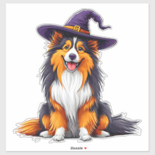 Sticker Chapeau de sorcière Collie adorable Halloween