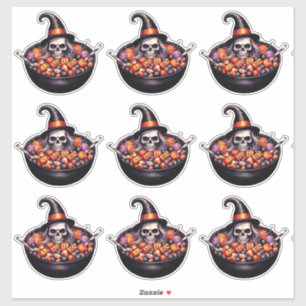 Sticker Chapeau de sorcière crâne avec bol de bonbons