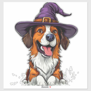 Sticker Chapeau de sorcière de chiot de dessin animé Migno