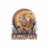 Sticker Chapeau de sorcière de citrouille d'Halloween Chat (Devant)