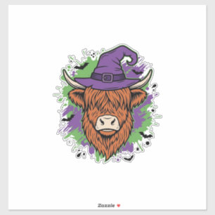 Sticker Chapeau de sorcière de vache des Highlands Hallowe