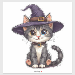 Sticker Chapeau de Sorcière pour Chat Tigre Mignon Amoureu