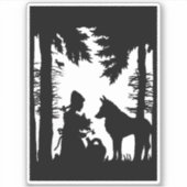 Sticker Chapeau Rouge Wolf Sous Arbres Silhouette Noire (Devant)