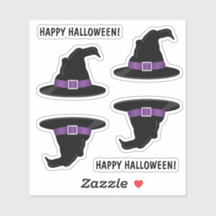 Sticker Chapeaux de sorcière avec détails violets Joyeux H