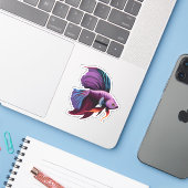 Sticker Characteur de caricature de poisson male Beta (Ordinateur portable avec iPhone)