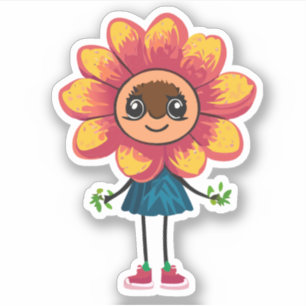 Sticker Characteur de caricature pour enfants à fleurs mig