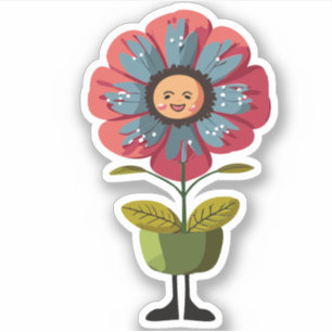 Sticker Characteur de caricature pour enfants à fleurs mig
