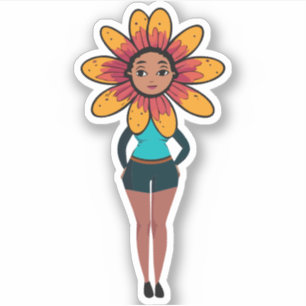 Sticker Characteur de caricature pour enfants à fleurs mig