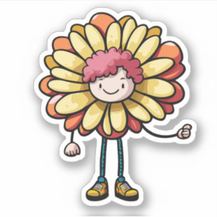 Sticker Characteur de caricature pour enfants à fleurs mig