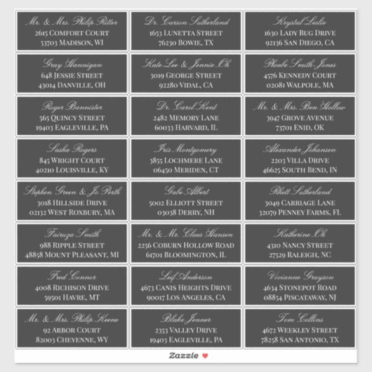 Sticker Charcoal Elegant Script 24 Mariage Adresse d'hôte (Feuille)