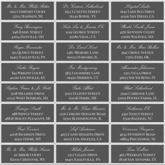 Sticker Charcoal Elegant Script 24 Mariage Adresse d'hôte (Devant)