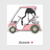 Sticker Chariot de golf et caddie flamant rose drôle (Feuille)