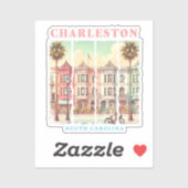 Sticker Charleston, Caroline du Sud - Rue King Vintage (Feuille)
