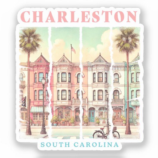 Sticker Charleston, Caroline du Sud - Rue King Vintage (Recto)