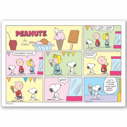 Sticker Charlie Brown, Snoopy & Sally | Crème glacée (Devant)