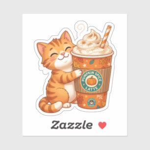 Sticker Charmant Chat au Latte Épicé de Citrouille Automne