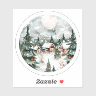 Sticker Charmant Village D'Hiver Avec Neige Et Lumières