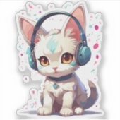 Sticker Charme de chaton mignon avec casque (Devant)