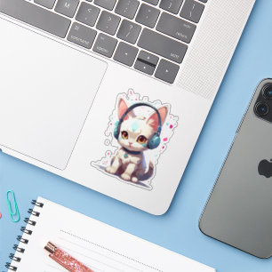 Sticker Charme de chaton mignon avec casque