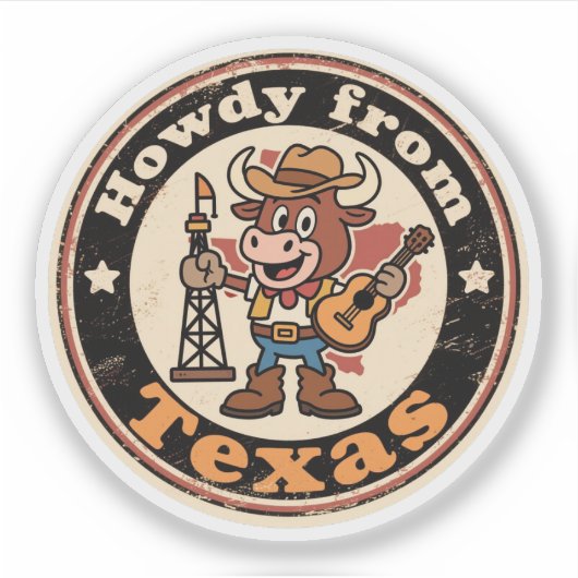 Sticker Charme de l'Ouest ironique_Texas Cowboy Longhorn V (Devant)