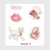 Sticker Charme Fraise Lèvres de Chat Blanc (Feuille)
