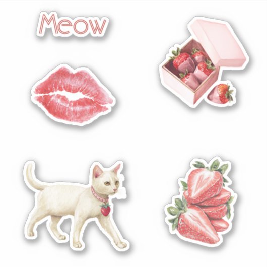 Sticker Charme Fraise Lèvres de Chat Blanc (Devant)