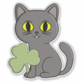 Sticker Charme Trèfle Shamrock Chat Gris (Devant)