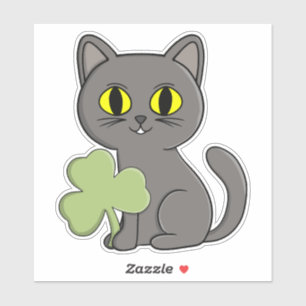 Sticker Charme Trèfle Shamrock Chat Gris