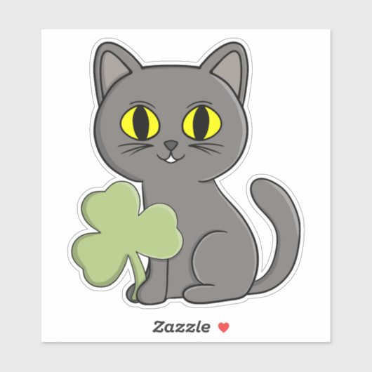 Sticker Charme Trèfle Shamrock Chat Gris (Feuille)