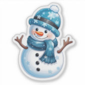 Sticker Charming Blue Snowman pour Noël (Devant)