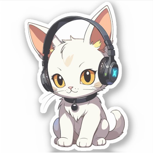 Sticker Charming Chat élégant dans casque (Devant)