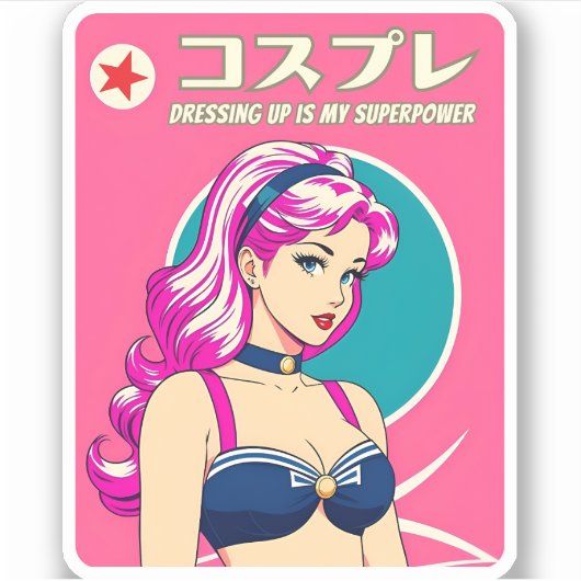 Sticker Charming Retro Style Japon Cosplay Humour (Devant)