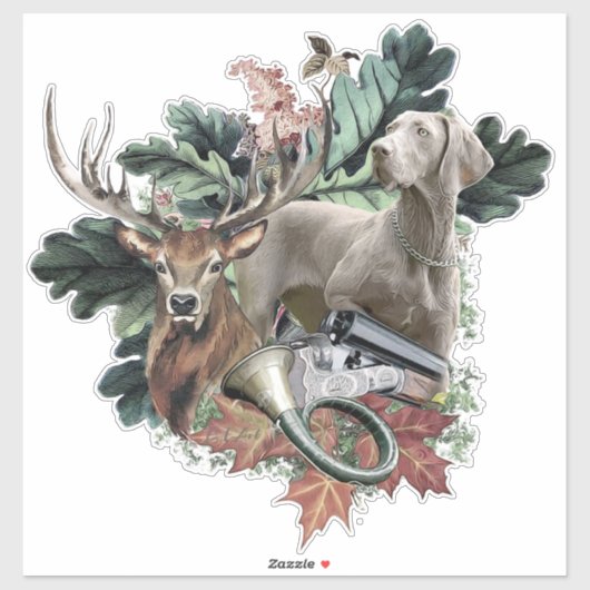 Sticker Chasse avec un Weimaraner, "Grey Ghost" (Feuille)