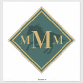 Sticker Chasseur monogramme Tronc à cheval vert+ or (Feuille)