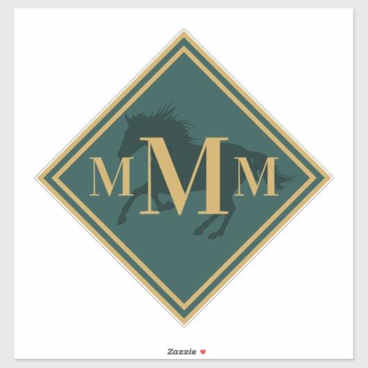 Sticker Chasseur monogramme Tronc à cheval vert+ or (Feuille)