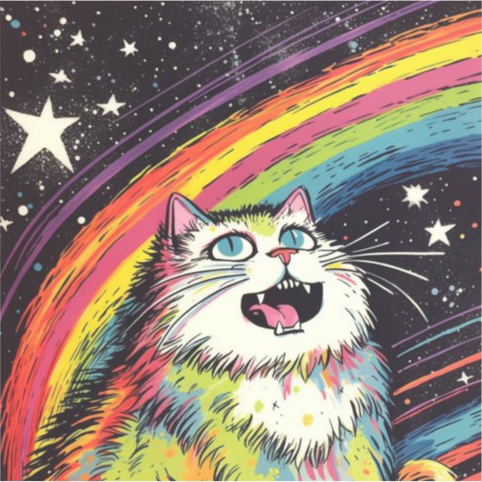 Sticker Chat à bouffée colorée dans l'espace (Devant)