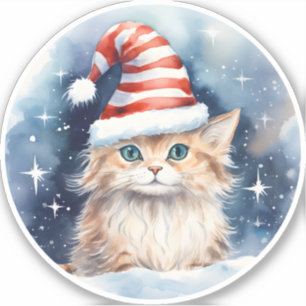 Sticker Chat à bouffée d'hiver en bande rouge et blanche