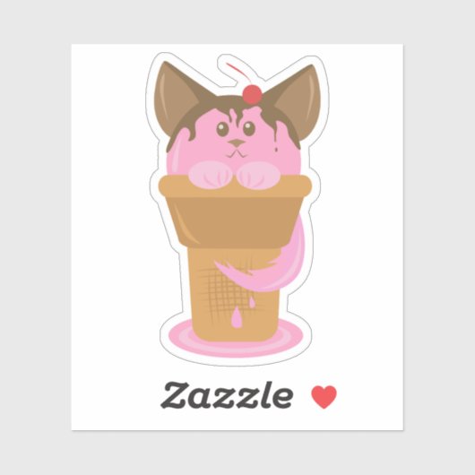 Sticker Chat à crème glacée fraise (Feuille)
