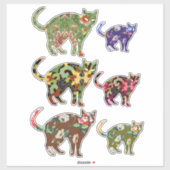 Sticker Chat à fleurs florales Coutouts Art animal (Feuille)