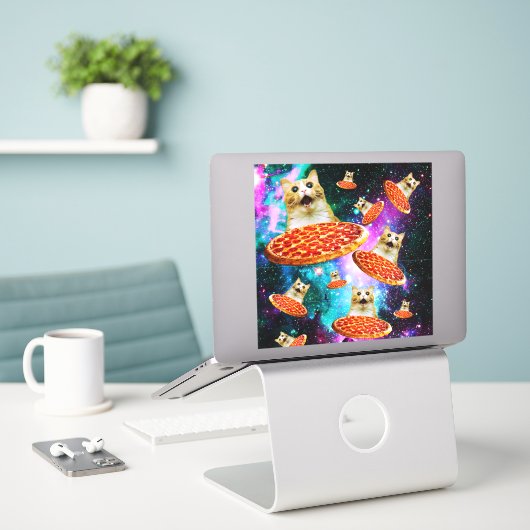 Sticker Chat à pizza de l'espace amusant (Ordinateur portable sur le bureau)