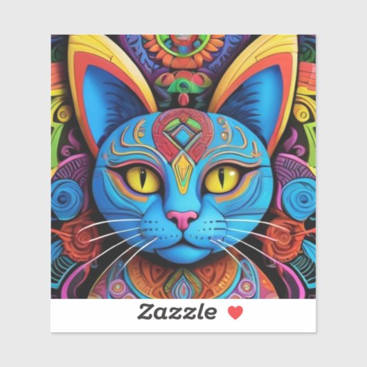 Sticker Chat Abstrait aux yeux jaunes (Feuille)