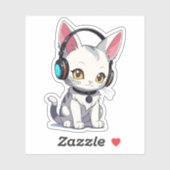 Sticker Chat Adorable de Style avec Écouteurs (Feuille)