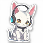 Sticker Chat Adorable de Style avec Écouteurs (Devant)