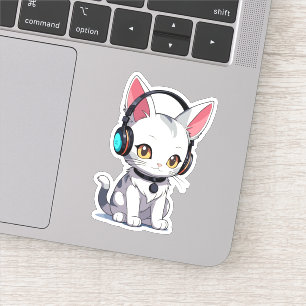 Sticker Chat Adorable de Style avec Écouteurs