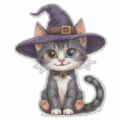 Sticker Chat adorable en Casquette sorcier (Devant)