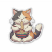Sticker Chat Adorable Profitant Du Ramen (Devant)